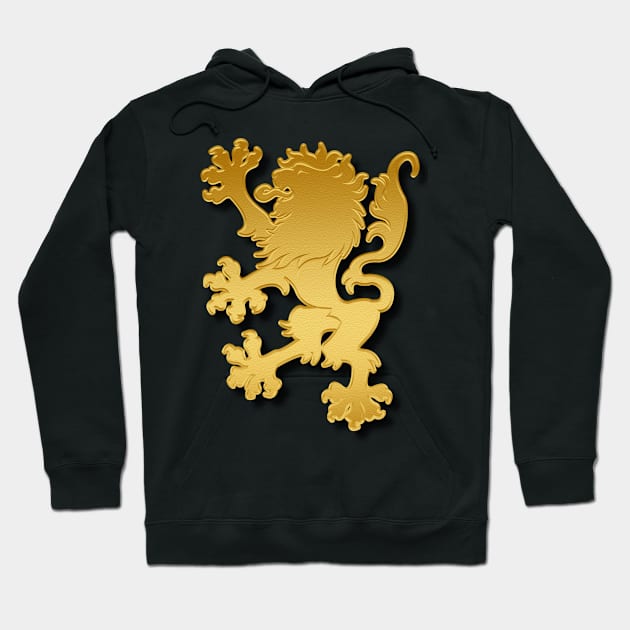 Golden Gradient Embossed Heraldic Lion With Shadows Hoodie by HumusInPita